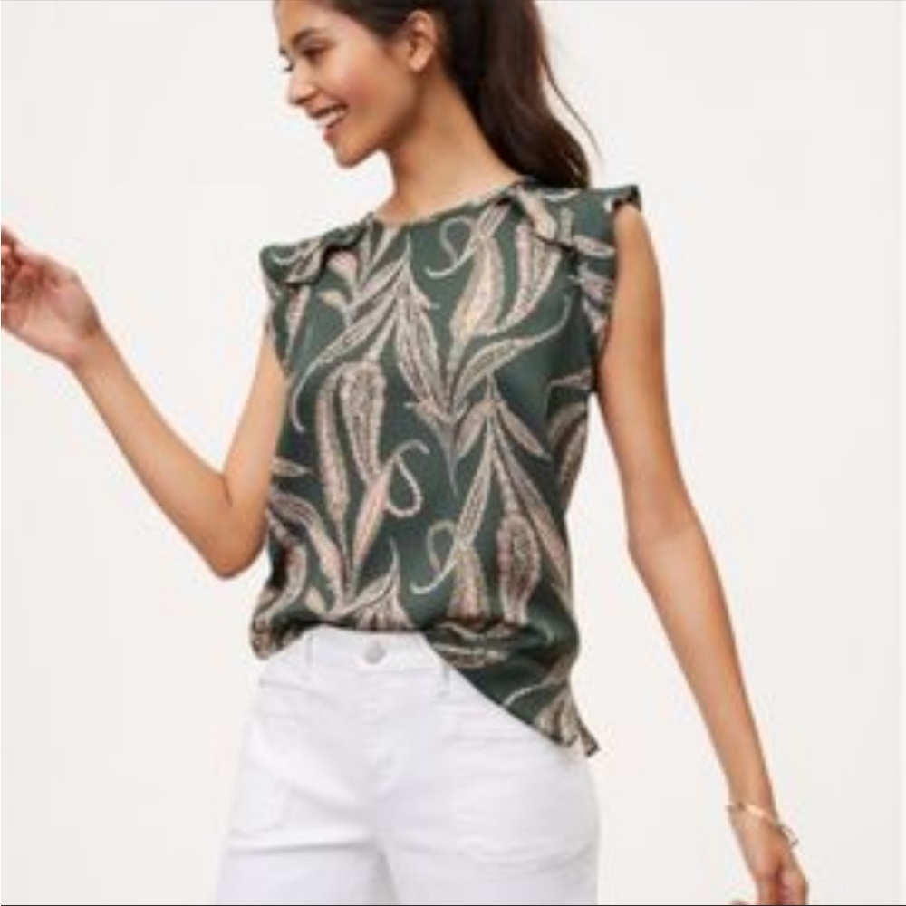 LOFT green & pink paisley flutter sleeve blouse, size XL